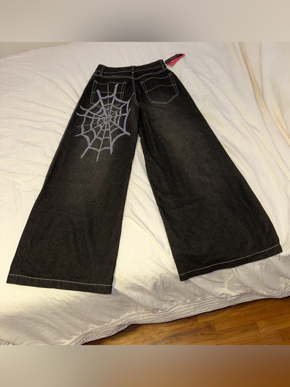 Vintage Rhinestone Spiderweb Women Boyfriend Low Waist Jeans - Size XS // 2
